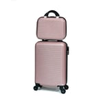 CELIMS - Petite Valise Cabine Rigide ABS 45x30x20 avec Vanity Trousse de Toilette 30 cm - Bagage à Main Léger, Approuvé EasyJet, Idéal pour Enfants et Adultes - Rose Gold