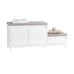 SoBuy Banc de Rangement à Chaussure, Meuble d'entrée, Meuble à Chaussures pour Enfants, Armoire à Chaussures avec 2 Coussins, 2Portes et 1 Tiroir, Blanc, L100xP35xH42 cm, FSR172-W