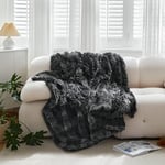 Wajade Couverture en Fausse Cachemire Fourrure en Peluche,Noir Plaid Polaire, Couverture Polaire Fourrure Haute Qualité, Poil Long Douce et Confortable, Plaid Canape 200x220cm