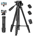 JOILCAN Phone Tripod for iPhone 67 Inch/171cm, Detachable 3 Way Pan Head Aluminum Extendable Camera Tripod Stand with Phone Holder & Wireless Remote Shutter, Smartphone Tripod for Samsung/Android