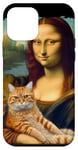 Coque pour iPhone 12 mini Mona Lisa tenant un chat Portrait d'art Peinture Kitty Cat