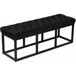 Banquette capitonné bout de lit en tissu velours noir support en métal noir 120 cm