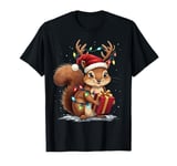 Funny Christmas Squirrel Lights Reindeer Antlers Christmas T-Shirt