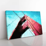 Big Box Art View of The Golden Gate Bridge in San Francisco Canvas Wall Art Print Ready to Hang Picture, 76 x 50 cm (30 x 20 Inch), Turquoise, Brown, Mauve, Beige