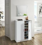 Dmora - Armoire à usages multiples Norwalk, Meuble à chaussures avec 2 portes, Meuble bas avec 6 étagères, Meuble à chaussures bas moderne, cm 75x36h101, Blanc