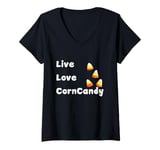 Womens Live Love Corn Candy V-Neck T-Shirt