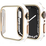 För Apple Watch Series 7 41mm, Pläterad Rigid PC Ram Fallskydd Slim All-Around Bumper Case för Apple Watch Series 7 （roséguld vit）