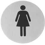 Plaque signalétique autocollante pour porte WC FEMME, acier inoxydable, dia. 75mm - Hendi 663615