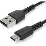 StarTech.com 2m USB A to USB C Charging Cable - Durable Fast Charge & Sync USB 2.0 to USB Type C Data Cord - Rugged TPE Jacket Aramid Fiber M/M 60W Black - Samsung S10, iPad Pro, Pixel (RUSB2AC2MB)