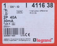 Legrand 4116 38 Interrupteur différentiel DX³-ID 2P 230V 40A A 30mA. 411638