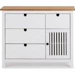 Commode 1 porte 4 tiroirs en pin massif blanc 100 cm - Fabia