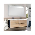 Meuble de salle de bain double vasque - 4 tiroirs - alba et miroir Led stam - 120cm