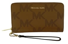 Michael Kors Brown Purse Zip Around Large Wristlet Phone Holder Leather Womens