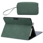 HYZUO Protective Case for 2024 Surface Pro 11, Surface Pro 10, Surface Pro 9 2022, Multi-angle Viewing Folio Stand with Stylus Holder, Compatible with Type Cover Keyboard, with Pouch, Midnight Green