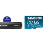 Samsung 980 PRO SSD with Heatsink 2TB PCIe Gen 4 NVMe M.2 Internal Solid State Hard Drive & EVO Select 512GB microSDXC UHS-I U3 130MB/s Full HD & 4K UHD Memory Card inc. SD-Adapter, Blue