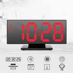 Home use Alarm Clocks Bedside Mains Powered, Digital LED Mirror Clock Multifunction Snooze Time Display Night Light LCD Despertador USB Cable,White