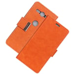 Mipcase Leather Case for Sony XZ2 Compact, Multi-function Flip Phone Case with Iron Magnetic Buckle, Wallet Case with Card Slots [2 Slots] Kickstand Business Cover for Sony XZ2 Compact (Orange)