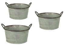 Round Vintage Green Metal Plant Flower Planter Pot With Handles