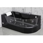 Baignoire balnéo vitrée ARIA - Vente-unique - Noir - 6 hydrojets - Grande vitre