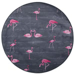 Tapis Rond Gris et Rose en Polyester Motif Flamant pour Chambre ou Salon au Sty