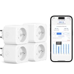 Prise Connectee(Type E),16A Prise Wifi Compatible Avec Alexa Et Google Home,4 Prises Avec Mesure Consommation Electrique Avec Commande Vocale,Contrôle A Distance Et Configuration Bluetooth