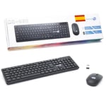 Simpletek - Kit Souris & Clavier Noir Sans Fil 2.4G Disposition ES | Espagne Spain Keyboard QWERTY | Clavier Numérique Souris Ergonomique 3 Touches Récepteur USB