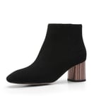 SHESHOU Talon Épais Plus De Velours Bottillons À Tête Ronde Talon Haut Fermeture À Glissière Latérale Faible Tube Martin Chaussures Femme Color : Black (with Velvet), Size : 37