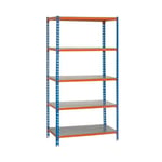 Simon Rack Étagère Rangement et 5 Niveaux, 200 kg Capacité de Charge et Point de Flexion, 2000x1100x300 mm, Étagère Charge Lourde, Étagère Garage, Bleu/Orange/Galvanisé - Simonclick