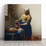 Big Box Art Canvas Print Wall Art Johannes Vermeer The Milkmaid | Mounted and Stretched Box Frame Picture | Home Decor for Kitchen, Living, Dining Room, Bedroom, Hallway, Muli-Colour, 20x20 Inch