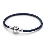 Pandora Moments Bracelet en cuir tressé bleu à fermoir rond, S2