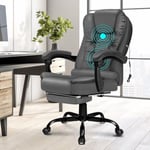 ELFORDSON Massage Office Chair with Footrest Executive Gaming Seat Grey     UK