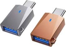 Lot De 2 Adaptateurs Usb C Vers Usb A 3.0-Type C Vers Usb 3.0-Compatible Avec Macbook Pro 2018/2017/2016, Samsung Galaxy Google Pixel Smartphone Tablette (Argent + Or Rose)