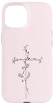 iPhone 15 Pink Cross With Flower Floral Minimalist Line Art Case