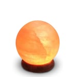 Lampe USB en Cristal de Sel d'Himalaya Naturel Sphère - 100% Authentique - Sculpté à la Main – Base en Bois – Câble Électrique USB Fourni - Environ 500g - Zen’Light, Orange