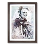 Big Box Art Clint Eastwood in Abstract Framed Wall Art Picture Print Ready to Hang, Walnut A2 (62 x 45 cm)