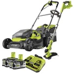 Pack Jardin RYOBI : Tondeuse hybride 18V RY18LMH37A + Coupe-bordures hybride 18V RLT1831H + 2 batt 18V ONE+ 5,0Ah