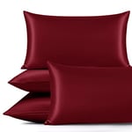 Yorkshire Bedding Burgundy Satin Pillow Cases 4 Pack for Hair and Skin Standard Size Satin Pillowcases with Envelope Closure (50x75cm)