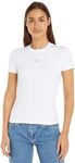 Calvin Klein Jeans T-Shirt Manches Courtes Femme Woven Label Rib Col Ras-du-Cou, Blanc (Bright White), XXL