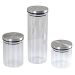 axentia Ensemble de Bocaux de Rangement, Trois Bocaux pour Stockage des Aliments, Pot à Épices en Verre avec Couvercle en Bambou, Transparent