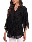 Gyabnw Tunique Femme Longue Chic Blouse Haut Ample Manche 3/4 Tunic Été Chic Tunique Shirt Décontracté