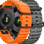 Pack 2x Bracelets Ocean Waves Pour Garmin Fenix 7 Pro Sapphire Solar Orange Et Vert Militaire