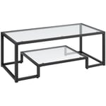 Table Basse, Table de Salon en Verre Trempée à 2 Niveaux, Cadre en Métal, pour Salon Chambre Balcon Canapé 106×50×45 cm, Noir - Yaheetech