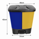 37L Twin Bin Recycling Foot Pedal Bin Kitchen Waste Dustbin - Blue + Yellow