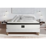 Ensemble matelas sommier Privilège 140 x 190 cm - Couleur : Blanc avec 2 oreillers et couette