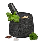 Relaxdays Mortier et pilon, en granit, poli, longue vie, pour épices et herbes, broyeur en pierre D 13,5 cm gris foncé