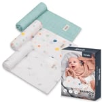 LIONELO Bamboo Set 3 Swaddles Muslin Newborn Blankets 100% Natural Bamboo Cotton Size 70x70cm Pleasant to The Touch, Soft Fabric, Hypoallergenic, Antibacterial, absorbs Moisture and unpleasant Odors