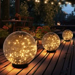 Lampes solaires enfichables, boule lumineuse sur piquet, boule lumineuse solaire d'extérieur, couleur fumée, led blanc chaud, d 15-20 cm, lot de 3