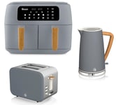 Swan Nordic Grey Kettle 2 Slice Toaster & 8L Dual Basket Air Fryer Matching Set