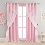 SOFJAGETQ Pink Blackout Curtains 84 inch Length - Double Layers Princess Girls Curtains & Draperies Panels for Kids Bedroom Living Room Nursery Pink Lace Hem Room Darkening Curtains, 2 PCs