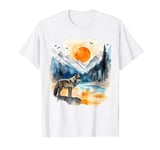 Wolf Landscape Mountains Artwork | Animal Motif Wolf T-Shirt